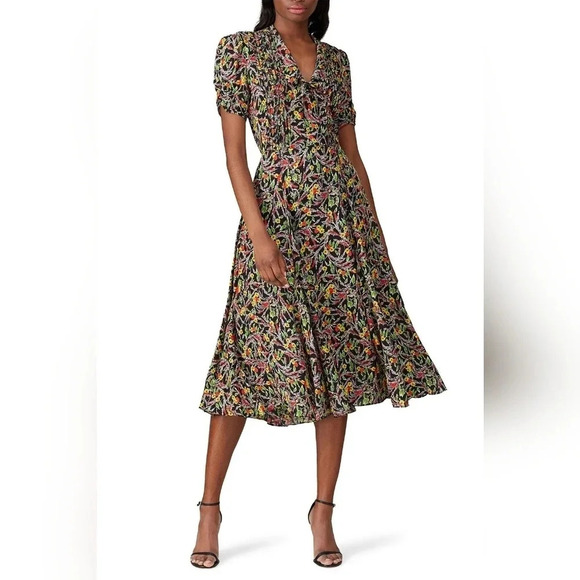 Polo Ralph Lauren Printed Grace Dress size 0 Midi Fit Flare Floral Silk Spring - Picture 14 of 14